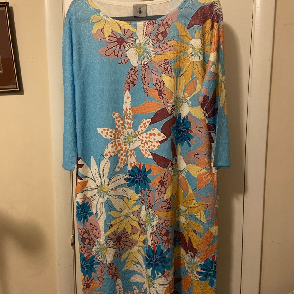 Light Blue Floral Print Mini Dress with Pockets